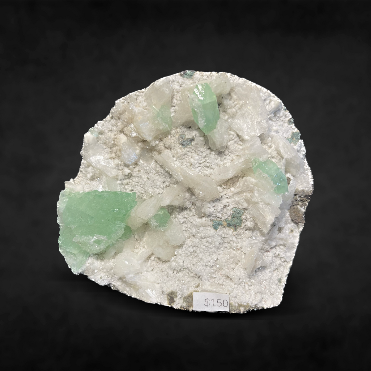 POINTED GREEN APOPHYLLITE ON STILBITE