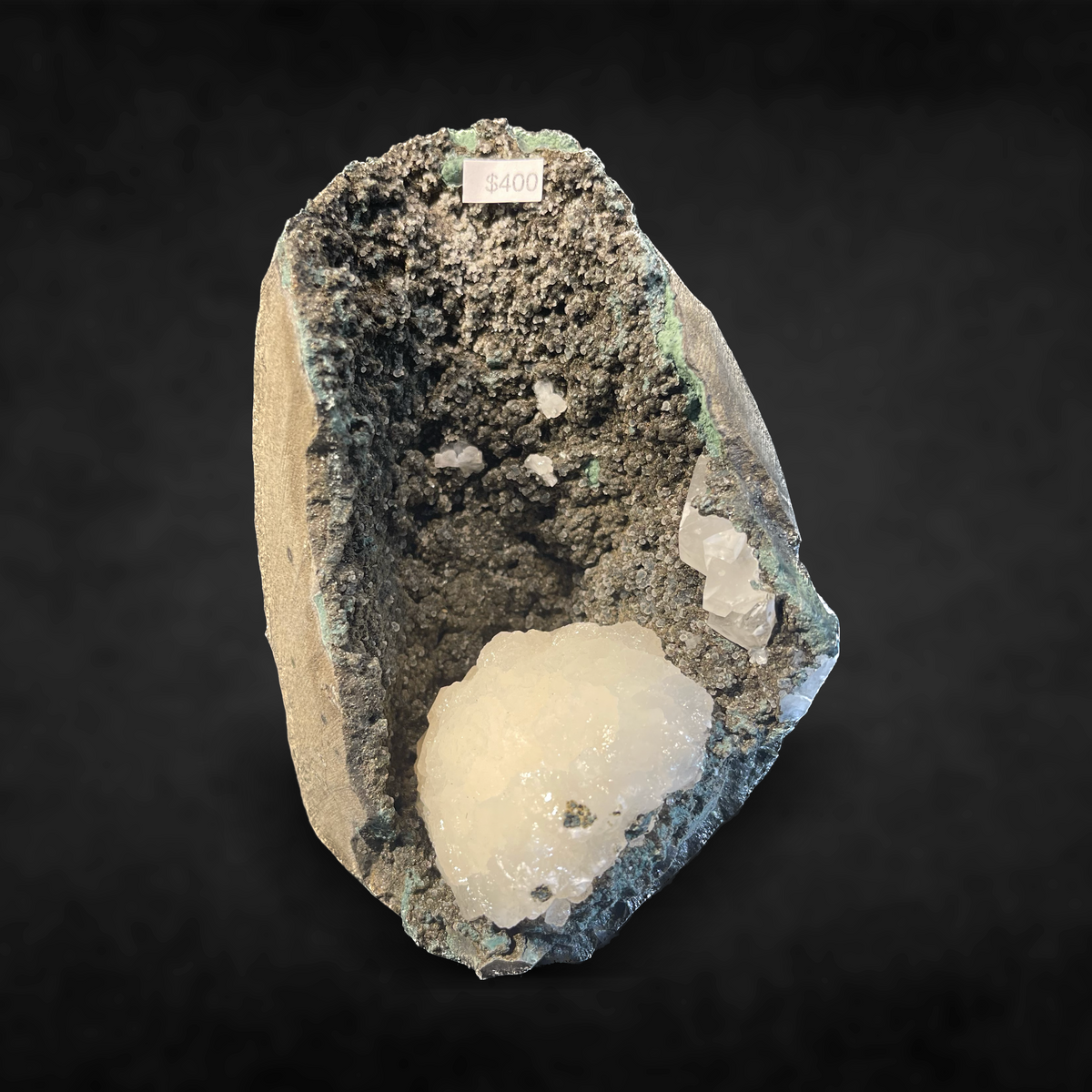 STELLERITE IN BLACK CHALCEDONY GEODE