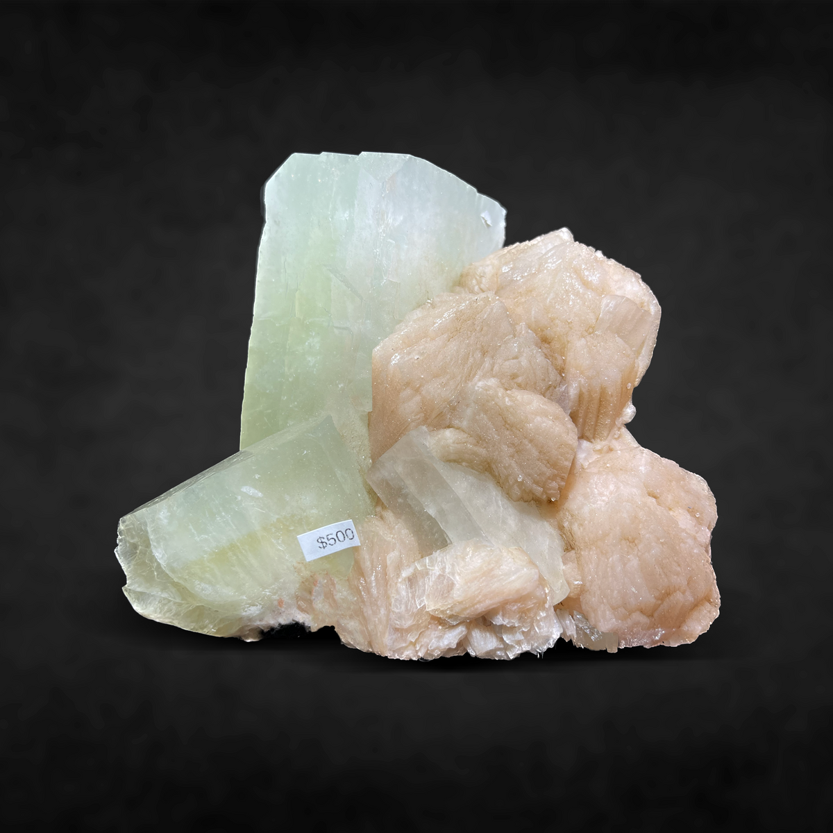 CUBIC GREEN APOPHYLLITE WITH STILBITE