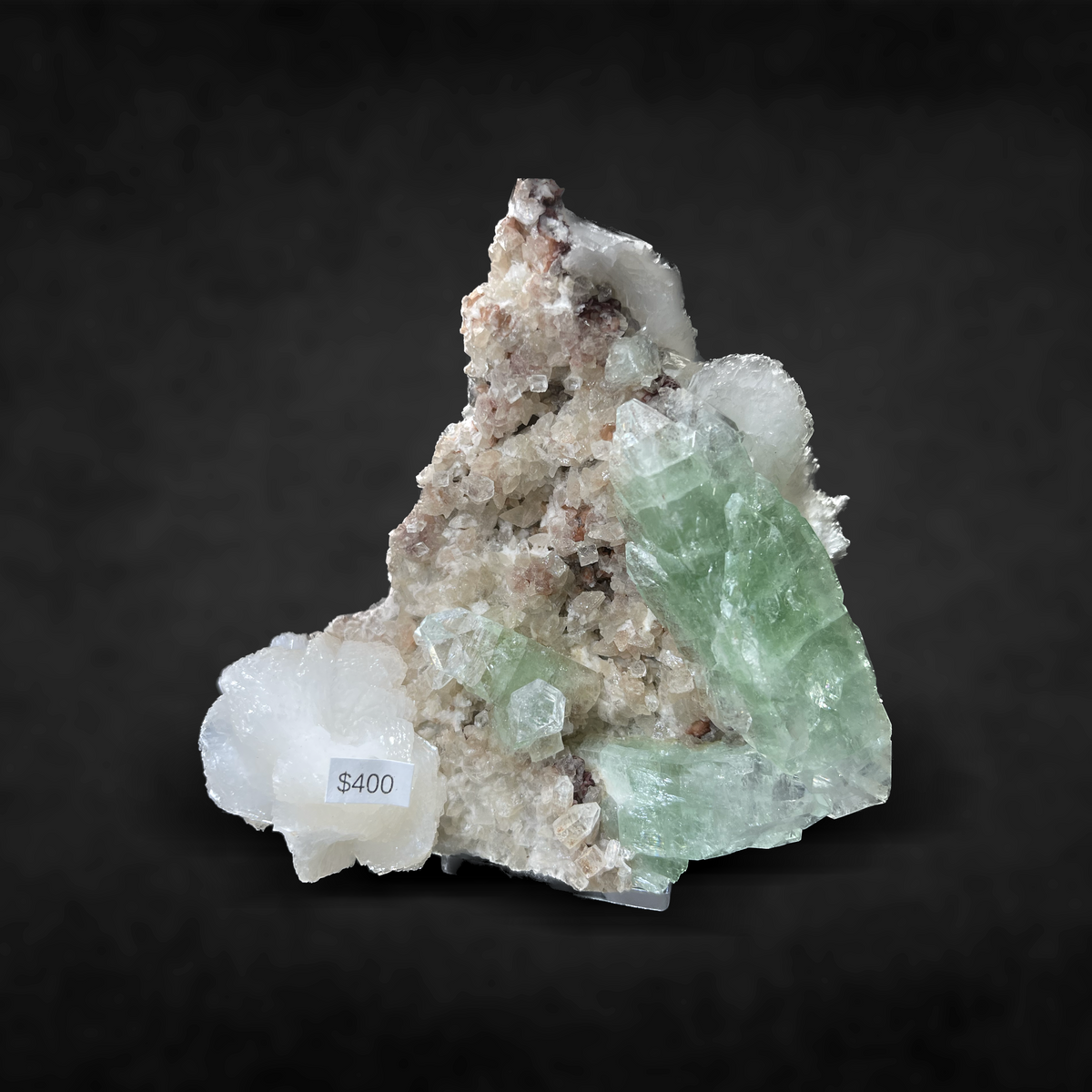 GREEN APOPHYLLITE WITH SCOLECITE AND STILBITE