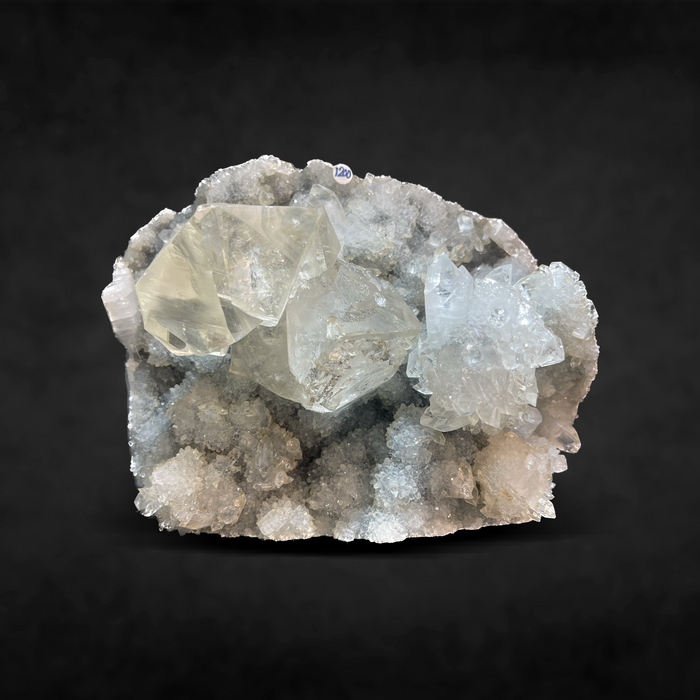 CLEAR CALCITE ON APOPHYLLITE