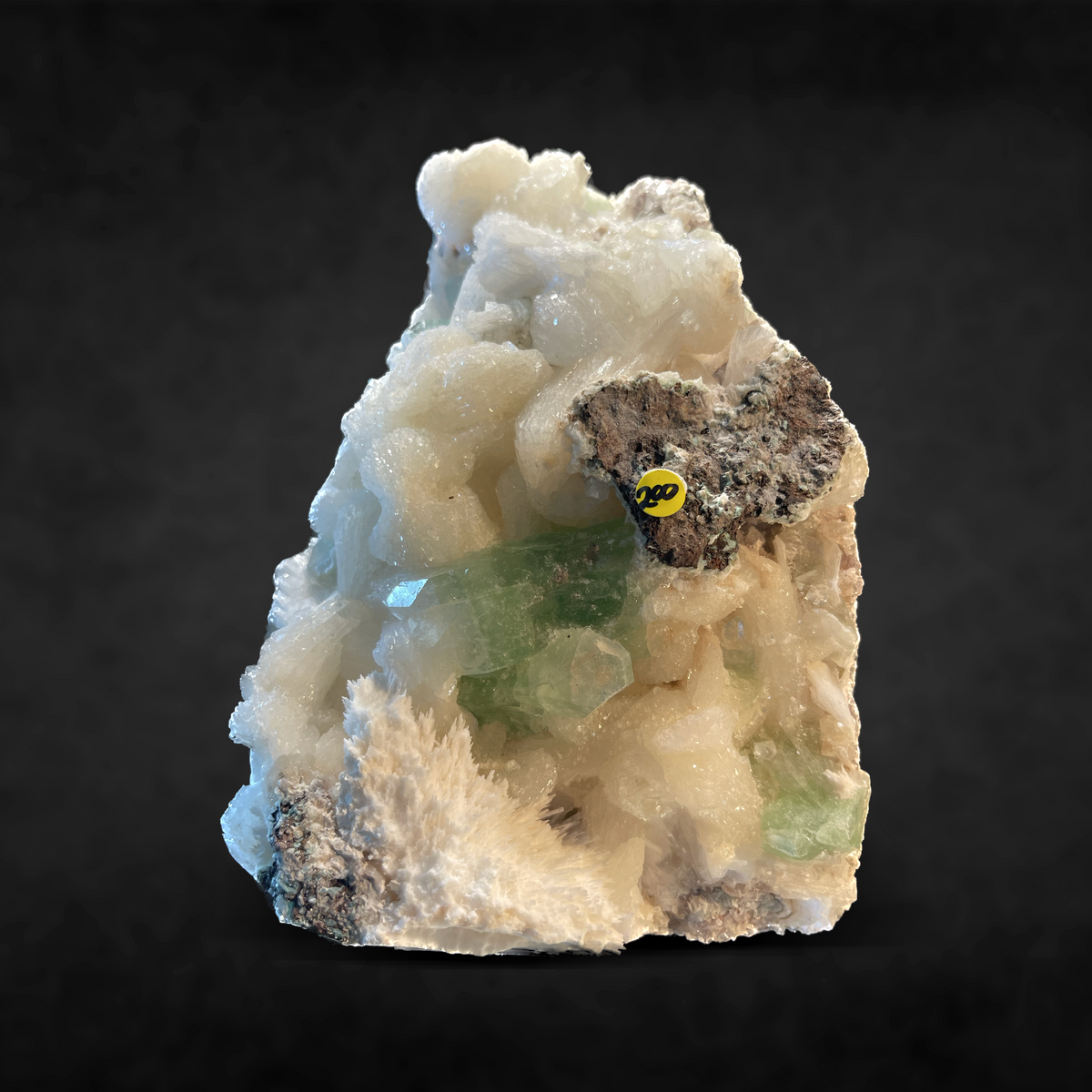 GREEN APOPHYLLITE WITH SCOLECITE AND STILBITE